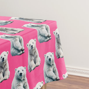 Pink Polar Bear Pattern Design Tablecloth