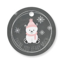 Pink Polar Bear Snowflakes Chalkboard Baby Shower Favor Tags