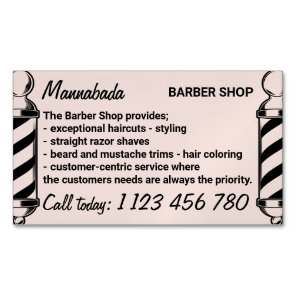 Pink pole barbershop barbering on the go barber business card magnet