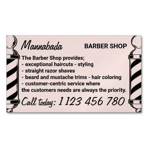 Pink pole barbershop barbering on the go barber business card magnet