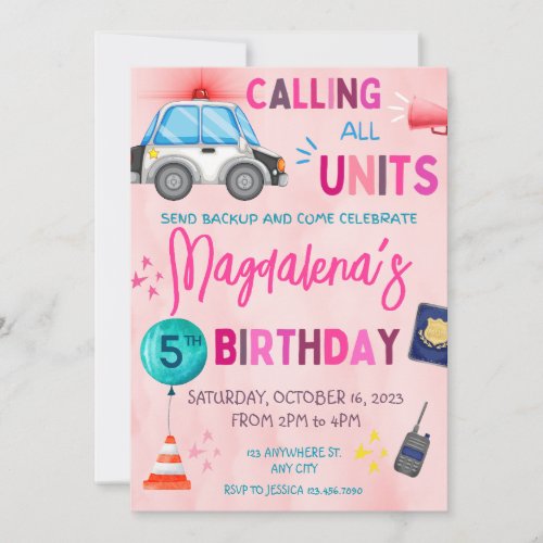 Pink Police girl Birthday Party Invitation