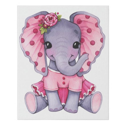 Pink Polk Dot Elephant  Faux Canvas Print