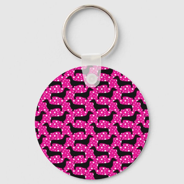 Pink Polka Dachshunds Keychain (Front)