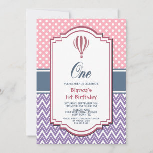 Pink Polka Dot 1st Birthday Party Invitation