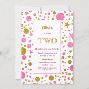 Pink Polka Dot 2nd Birthday Party Invitation