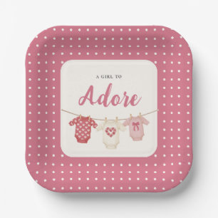Pink Polka Dot "A Girl to Adore" Baby Shower Paper Plates