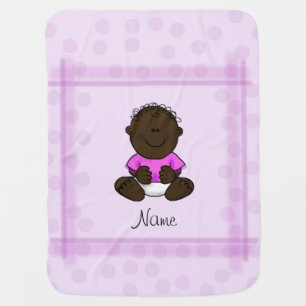 Pink Polka Dot African-American Baby Girl Blanket