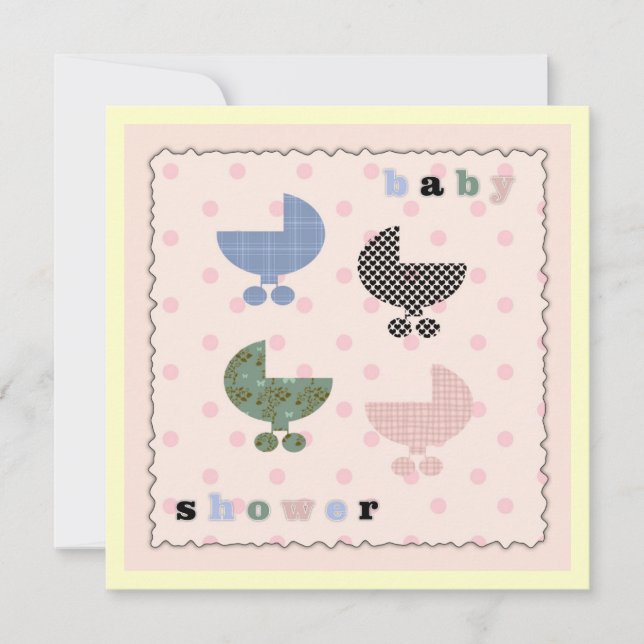 Pink Polka Dot Baby Buggies Baby Shower Invites (Front)