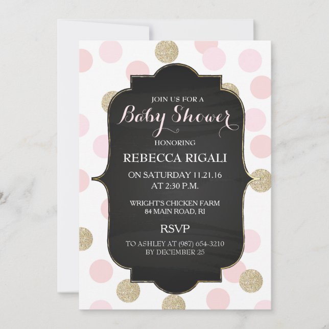 Pink Polka Dot Baby Shower Invitation ~ Girl (Front)