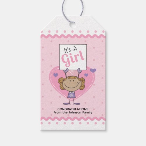Pink Polka Dot Baby Shower Its a Girl Gift Tags
