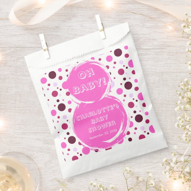 Pink polka dot baby shower Paper Favor Bag (Clipped)