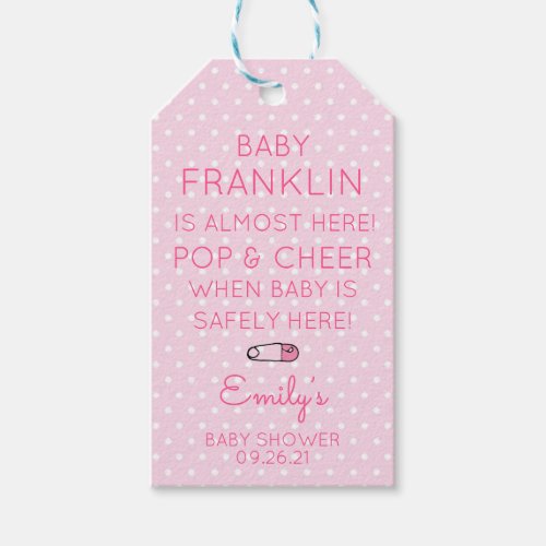 Pink Polka Dot Baby Shower Wine Favor Gift Tags