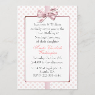 Pink Polka Dot Baby's Birthday and Naming Ceremony Invitation
