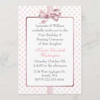 Pink Polka Dot Baby's Birthday and Naming Ceremony Invitation