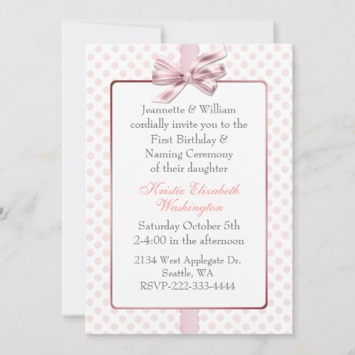 Pink Polka Dot Baby's Birthday and Naming Ceremony Personalized Invite