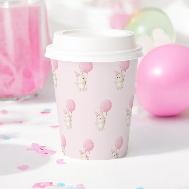 Pink Polka Dot Balloon Bunny Paper Cups (Creator Uploaded)