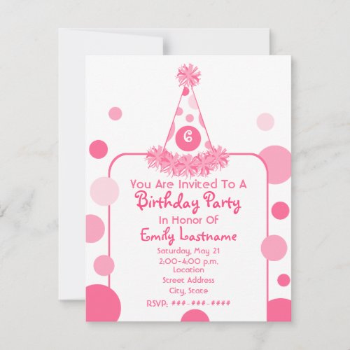 Pink Polka Dot Birthday Party Hat Invite