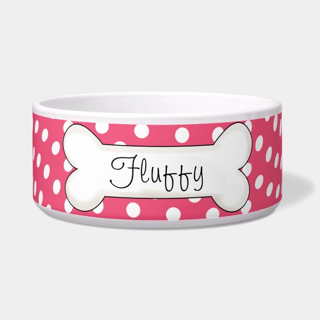 Pink Polka Dot Bone Custom Bowl (Front)