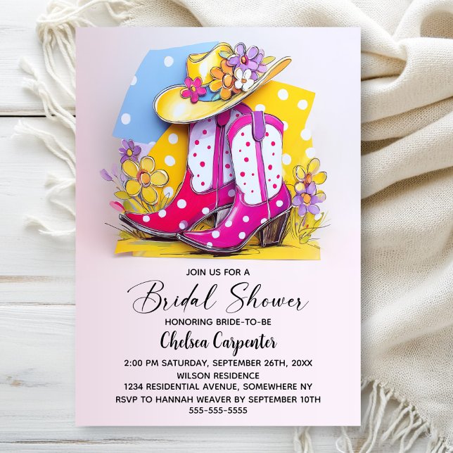 Pink Polka Dot Boots and Cowboy Hat Bridal Shower Invitation (Creator Uploaded)