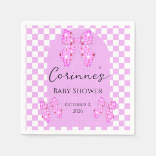 Pink polka dot bows gingham plaid baby shower napkins