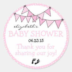 Pink Polka Dot Bunting Baby Shower Thank You Classic Round Sticker