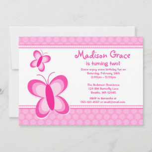 Pink Polka Dot Butterfly Birthday Invitation