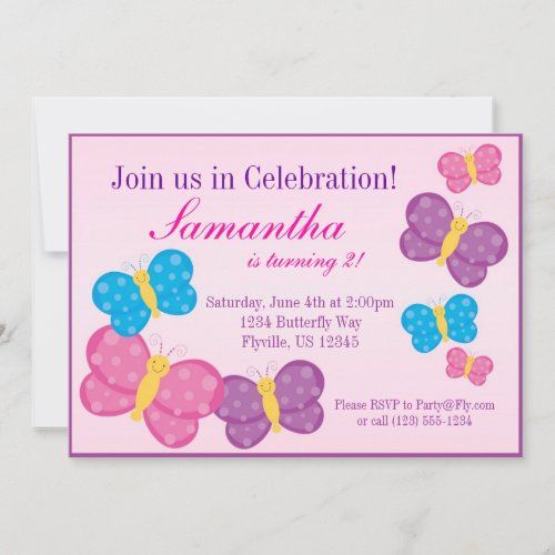 Pink Polka Dot Butterfly Birthday Party Invite