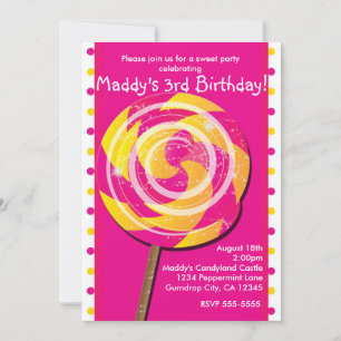 Pink Polka Dot Candy Land Lollipop Invitation