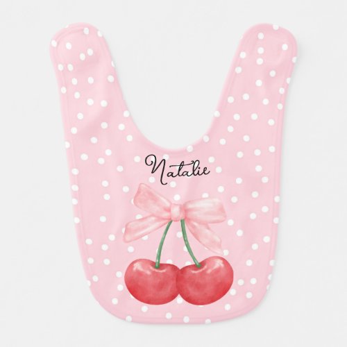 Pink Polka Dot  Cherries Personalizable Baby Bib