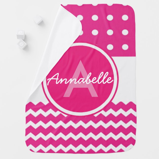 Pink Polka Dot Chevron Baby Blanket (In Situ)