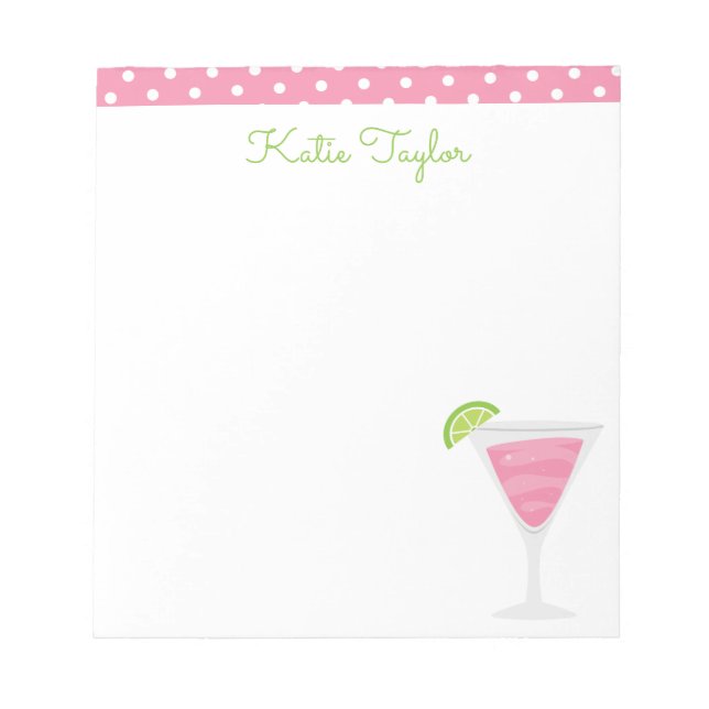Pink Polka Dot Cocktail Personalized Notepad (Front)