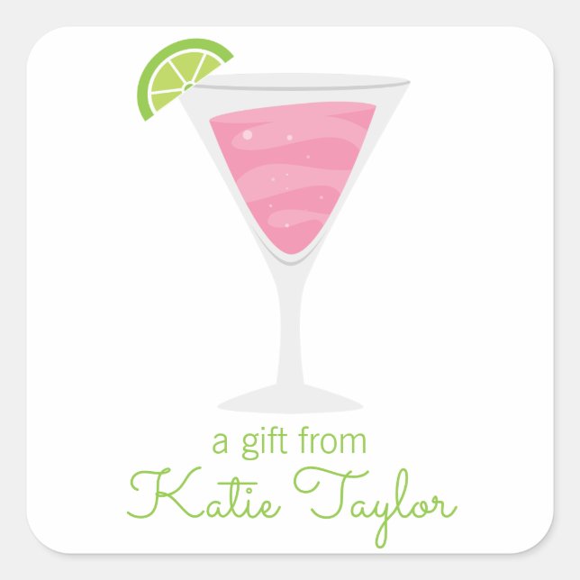 Pink Polka Dot Cocktail Personalized Stickers (Front)