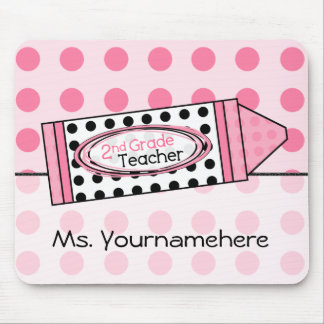 Pink Polka Dot Crayon 2nd Grade Teacher Mousepad