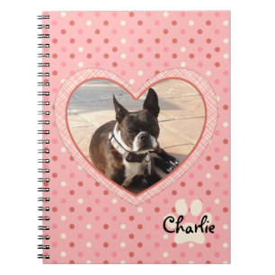 Pink Polka Dot Crosshatch Heart Photo Frame Notebook