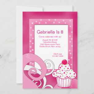 Pink, Polka Dot, Cupcake Birthday Party Invitation