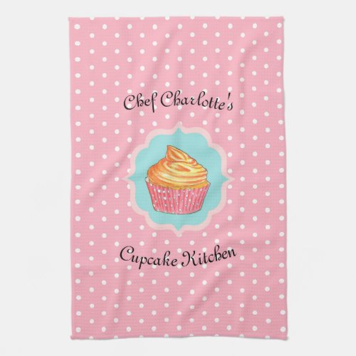 Pink Polka Dot Cupcake Kitchen Personalized Kitchen Towel