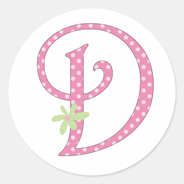 Pink Polka Dot • D Classic Round Sticker (Front)