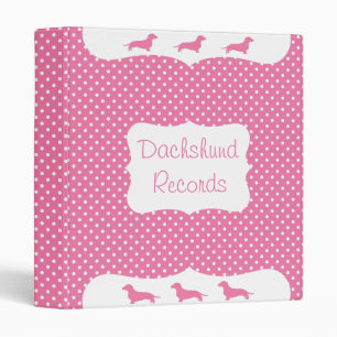 Pink Polka Dot Dachshund Breeder Records 3 Ring Binder