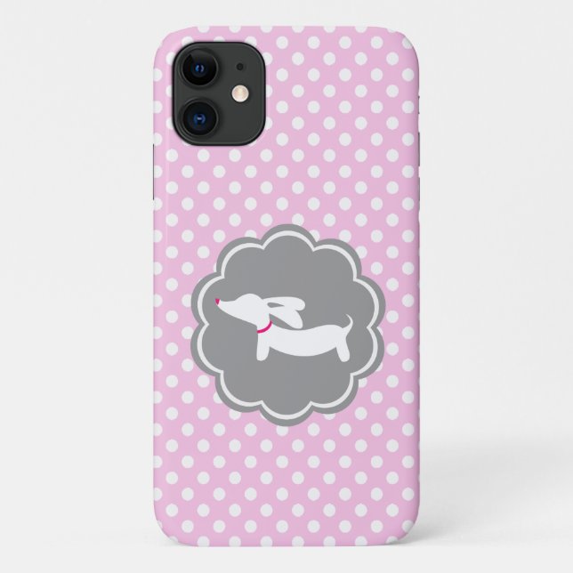 Pink Polka Dot Dachshund Mobile Phone Case (Back)