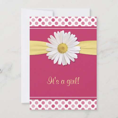 Pink Polka Dot Daisy Baby Shower Invitation