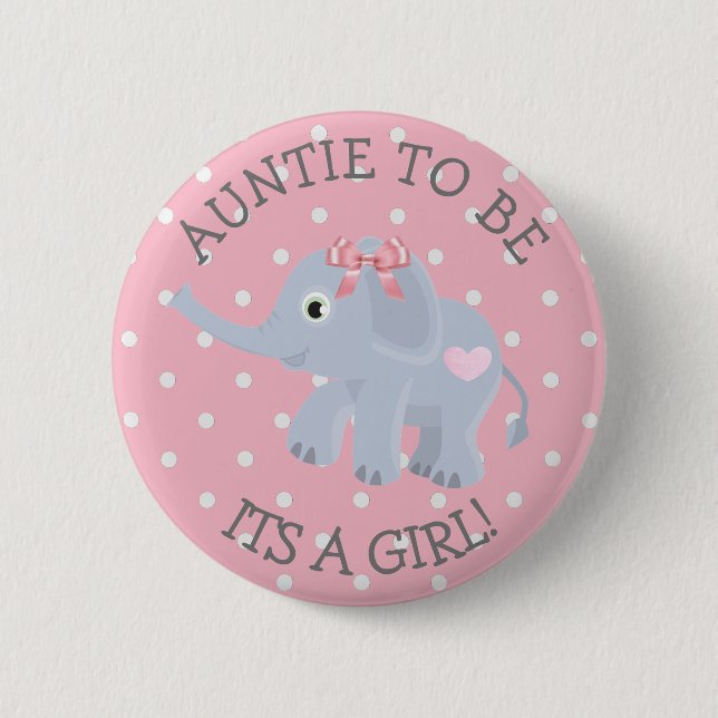 Pink Polka Dot Elephant Aunt to be Baby Shower Pin (Front)