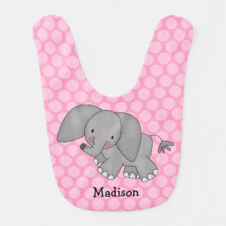 Pink Polka Dot Elephant Personalized Baby Bib