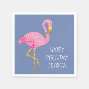 Pink Polka Dot Flamingo Birthday Paper Napkins