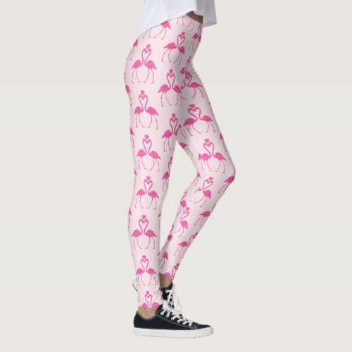 Pink Polka Dot Flamingo Valentines Day Leggings