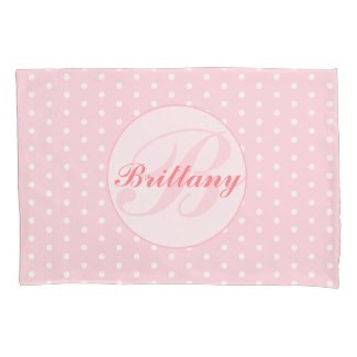 Pink Polka Dot Flower Monogrammed Pillow Case