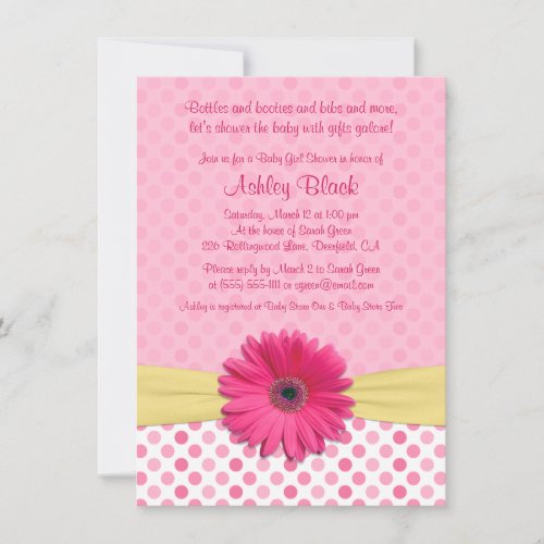 Pink Polka Dot Gerber Daisy Baby Shower Invitation