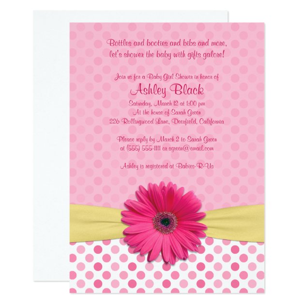 Pink Polka Dot Gerber Daisy Baby Shower Invitation