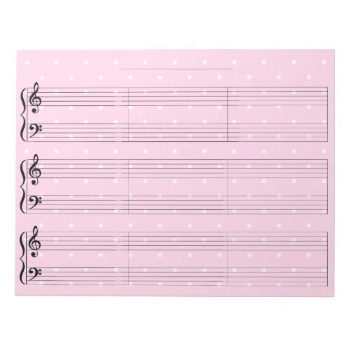 Pink Polka Dot Grand Staff Piano Music Stationary Notepad