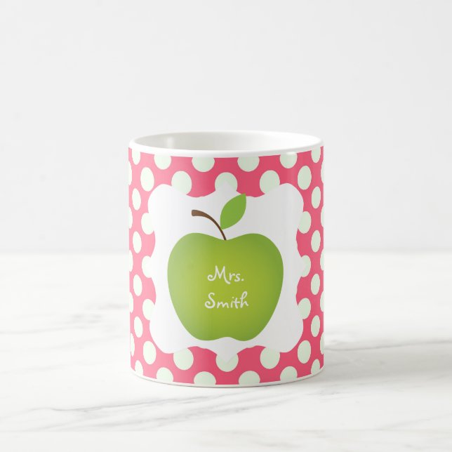 Pink Polka Dot Green Apple Teacher's Coffee Mug (Center)