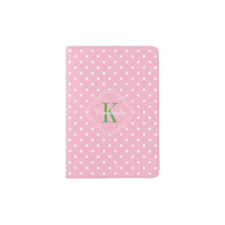 Pink Polka Dot Green Monogram Passport Holder